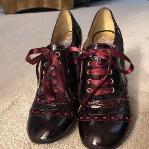 Hale Bob Maroorn Lace Up Block Heels